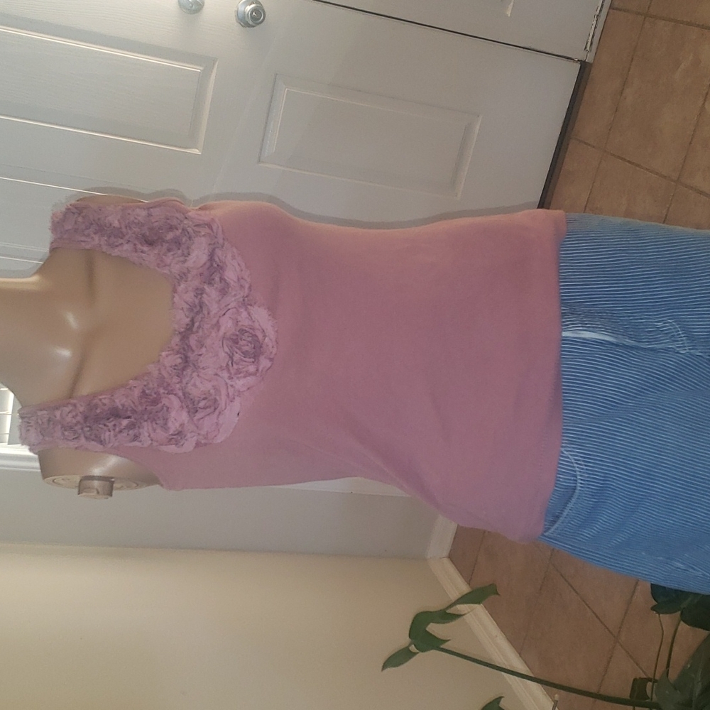 Oak s floral applique scoopneck ribbed racerback tank feminine and flattering